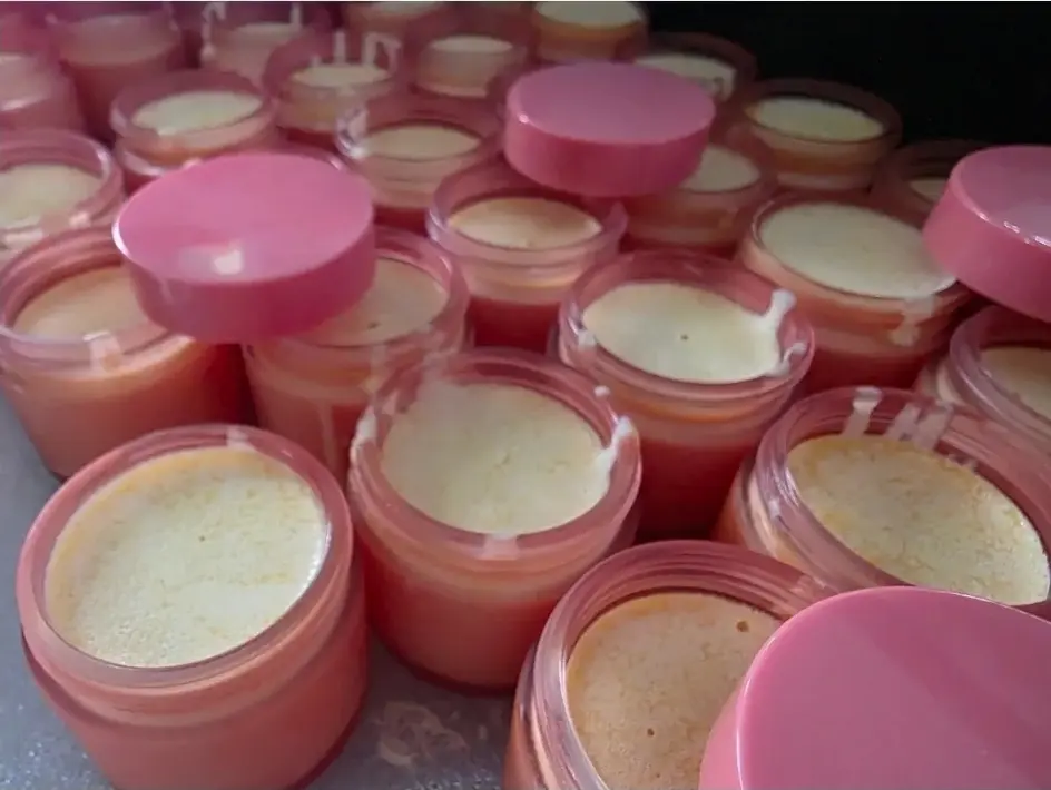 A freshly poured batch of Fruity Puppy jars before the lids go on